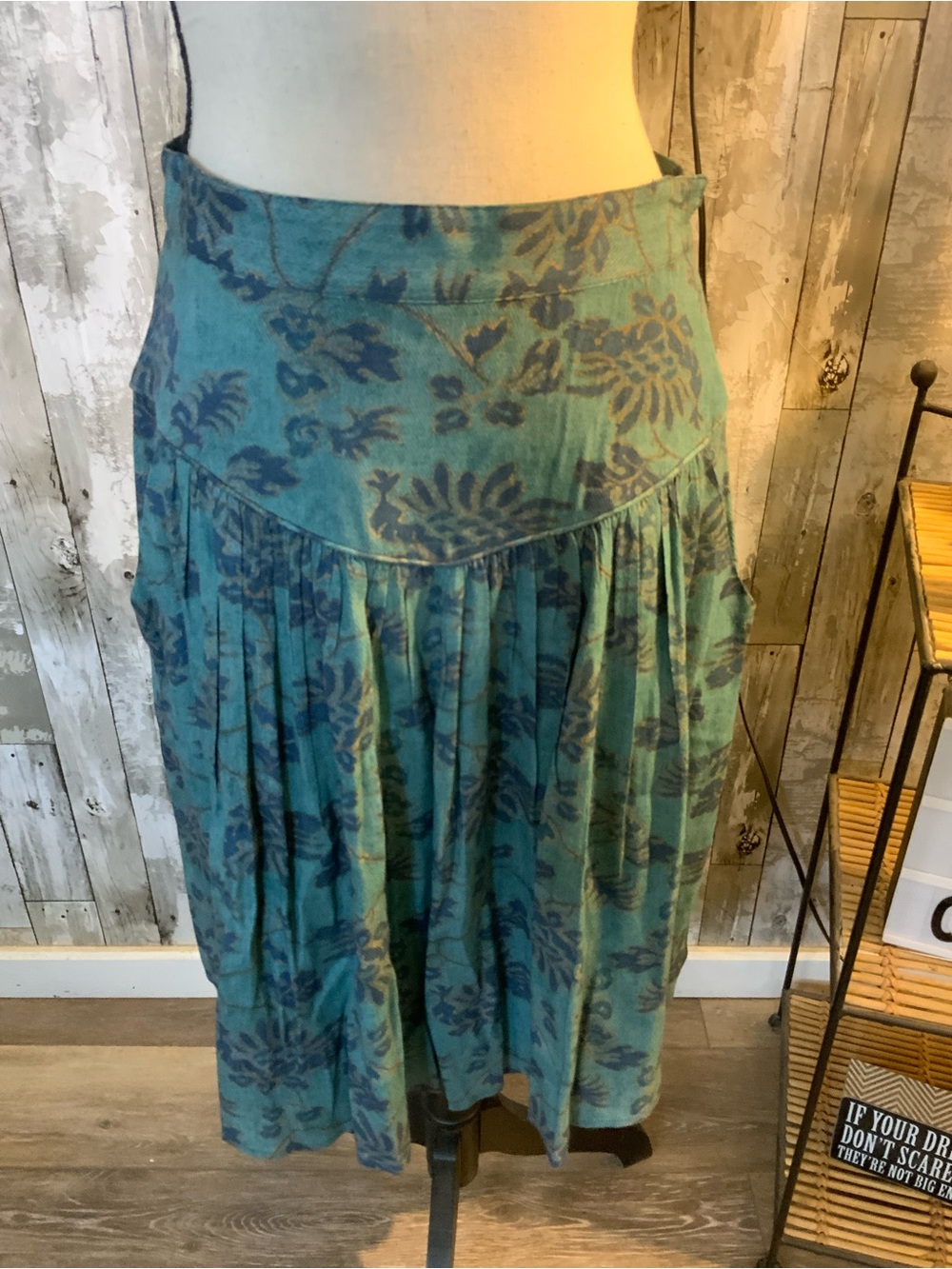 Peruvian Connection Teal and Navy Floral Midi Skirt